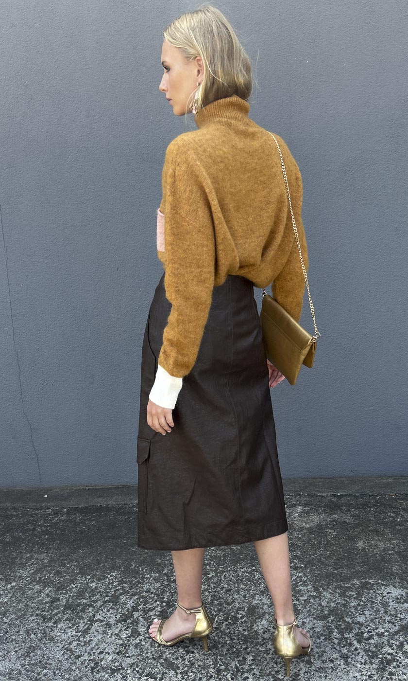 Beatrice Eco Leather Skirt - Tobacco