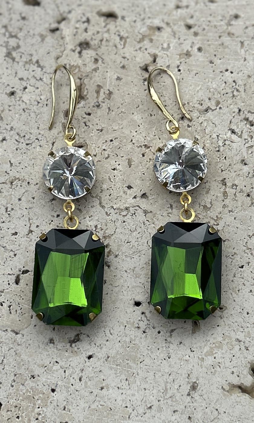 Fleur 2 Drop Hook Earrings - Emerald Green