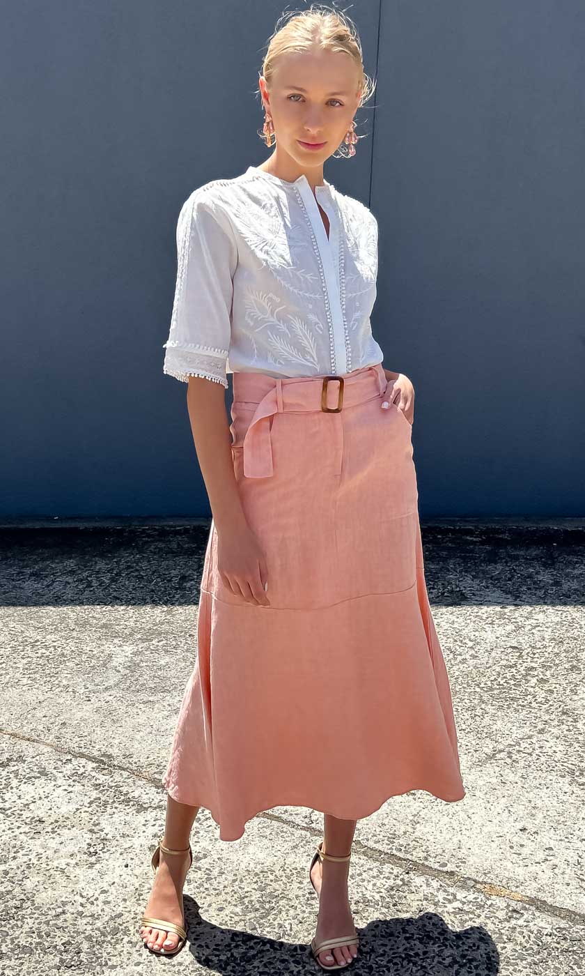 HOSS Century Linen Skirt - Apricot