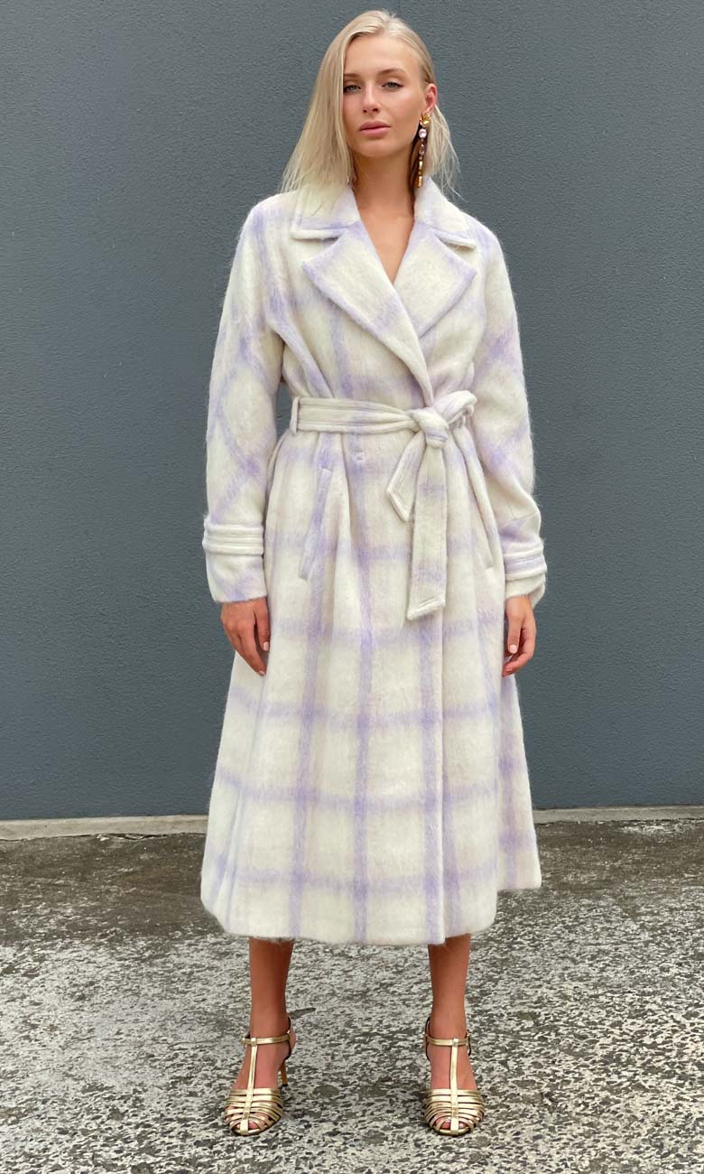 Beatrice B Lilac Chequered Mohair Coat