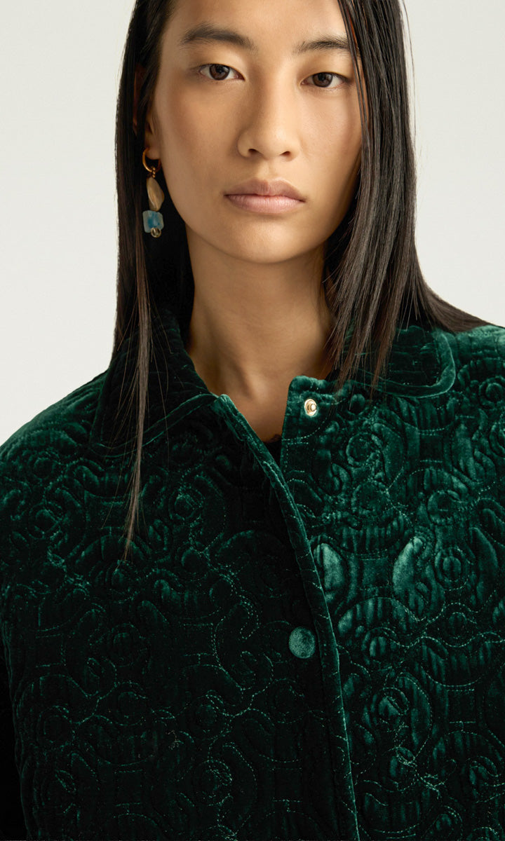 Momoni Botanical Coat - Dark Emerald