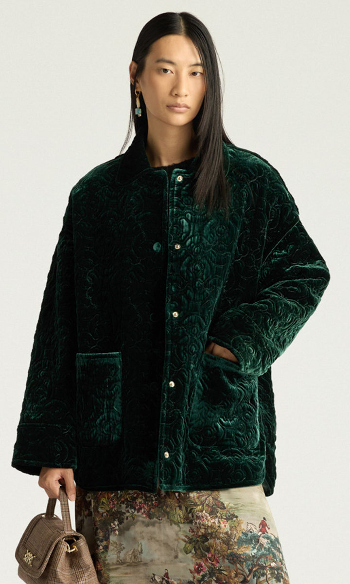 Momoni Botanical Coat - Dark Emerald