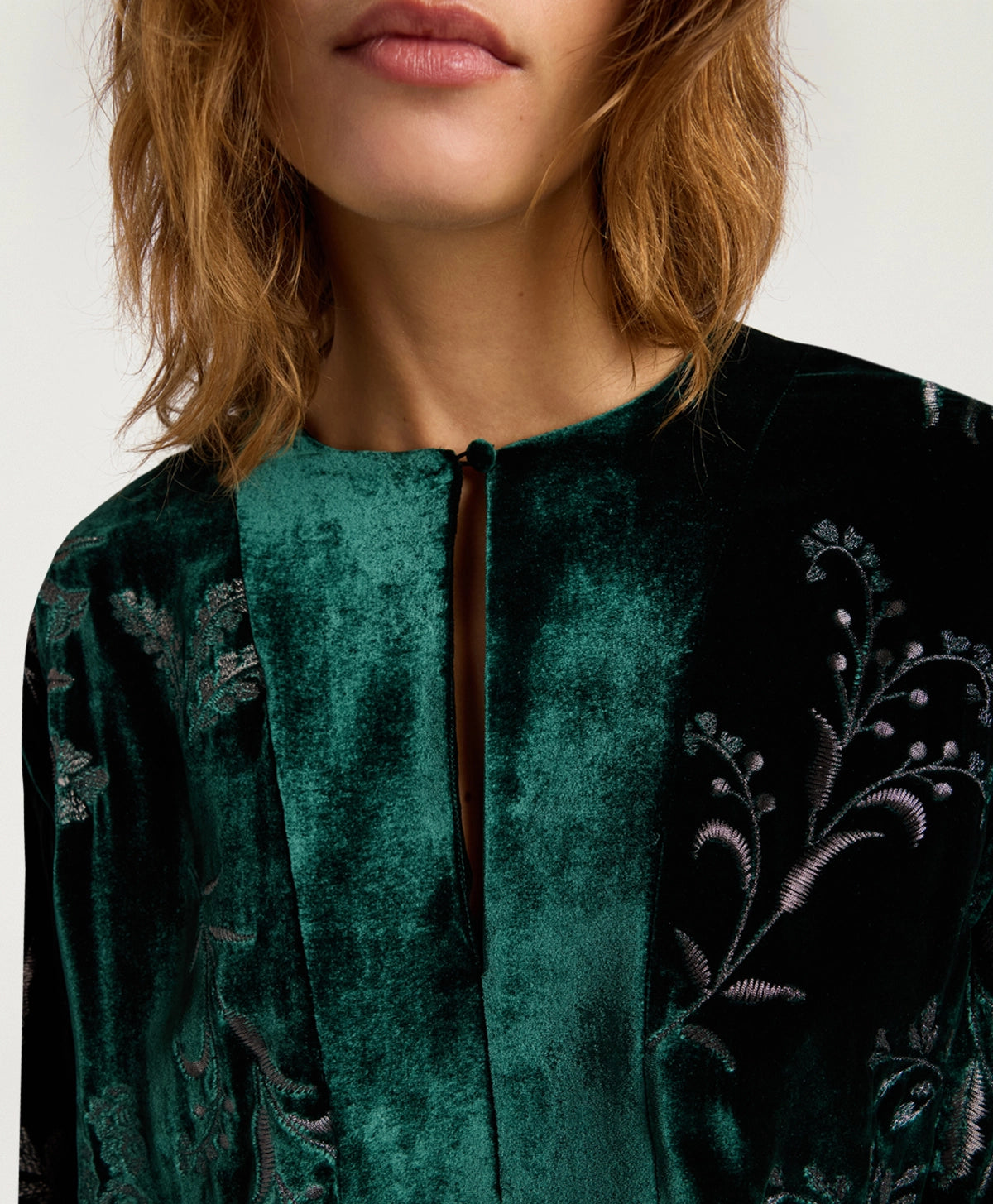 Momoni Embroidered Velvet Bodiam Dress - Bottle Green