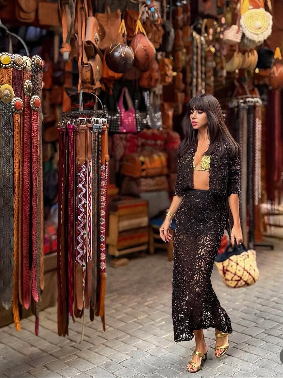 Sabina Musayev Black Metallic Bead Skirt