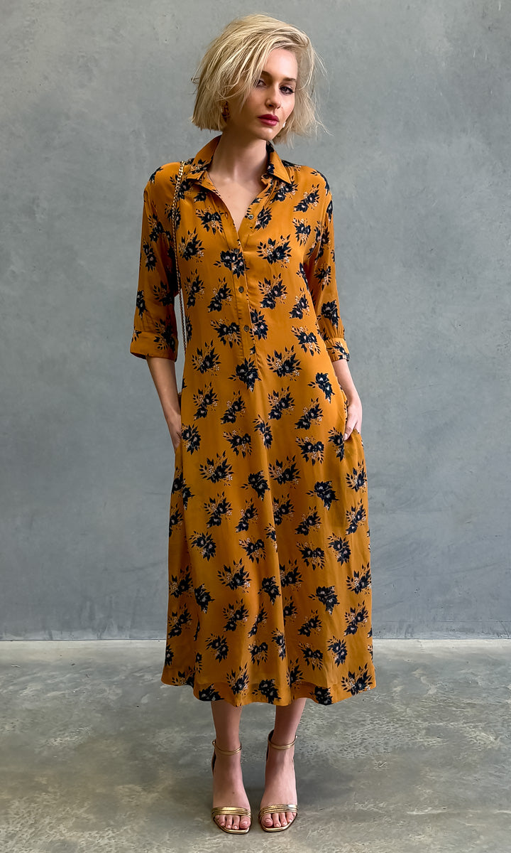 hoss Kelvin Dress - Floral Rust - Midi