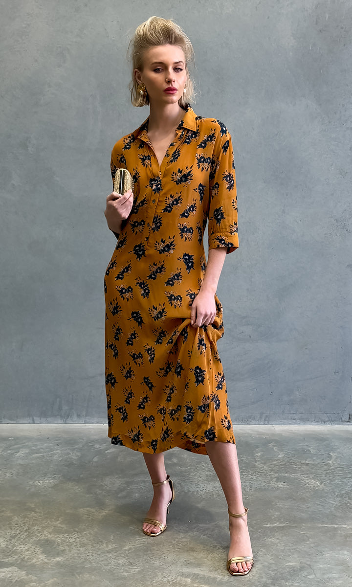 hoss Kelvin Dress - Floral Rust - Midi