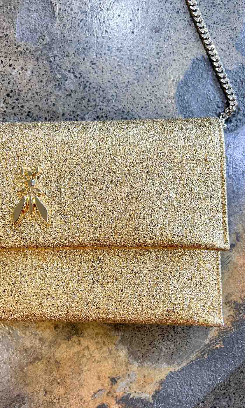 Patrizia Pepe Gold Stardust Textured Handbag