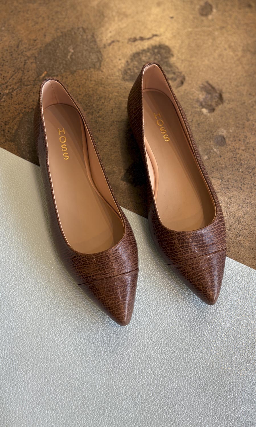 hoss Metric Flats - Embossed Brazilian Brown Leather