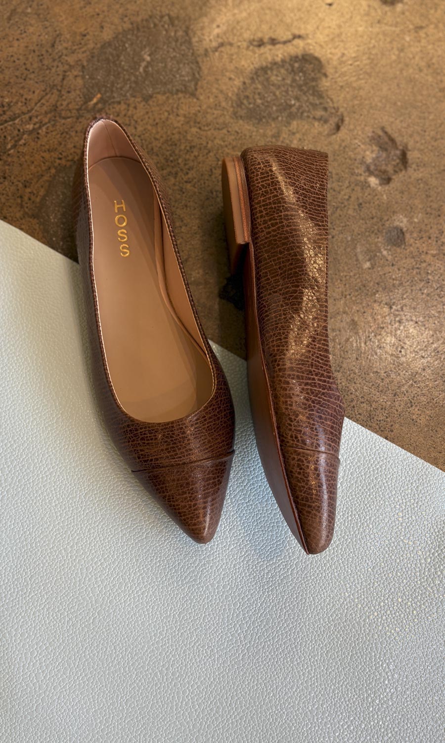 hoss Metric Flats - Embossed Brazilian Brown Leather