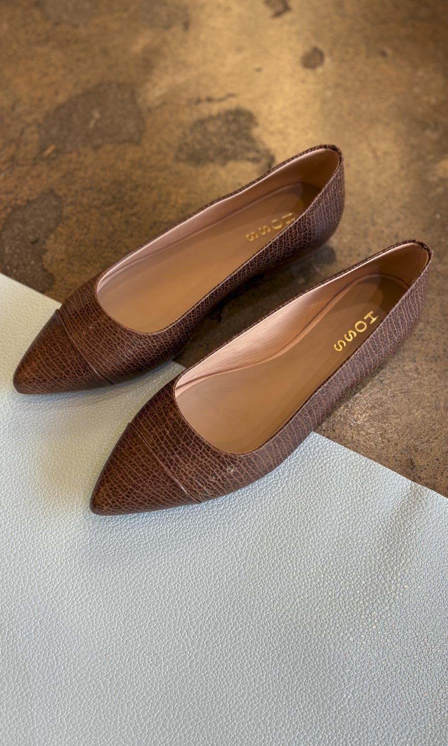hoss Metric Flats - Embossed Brazilian Brown Leather