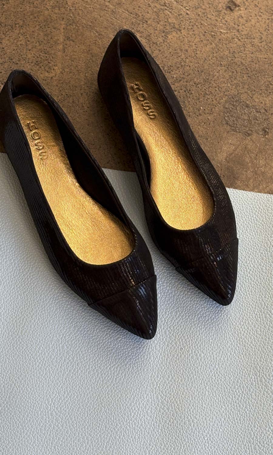 hoss Metric Flats - Black Glomesh Leather