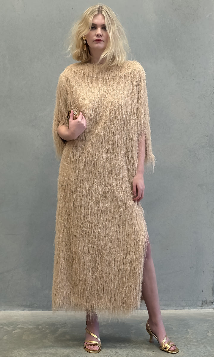 hoss Cristina Dress - Blush Fine Fringe Maxi
