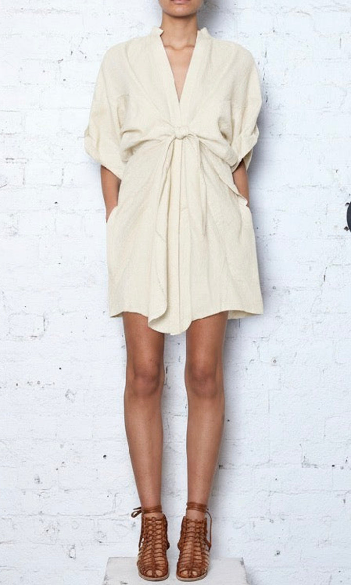 KITX Tie Front Shirt Dress -  Cream Linen