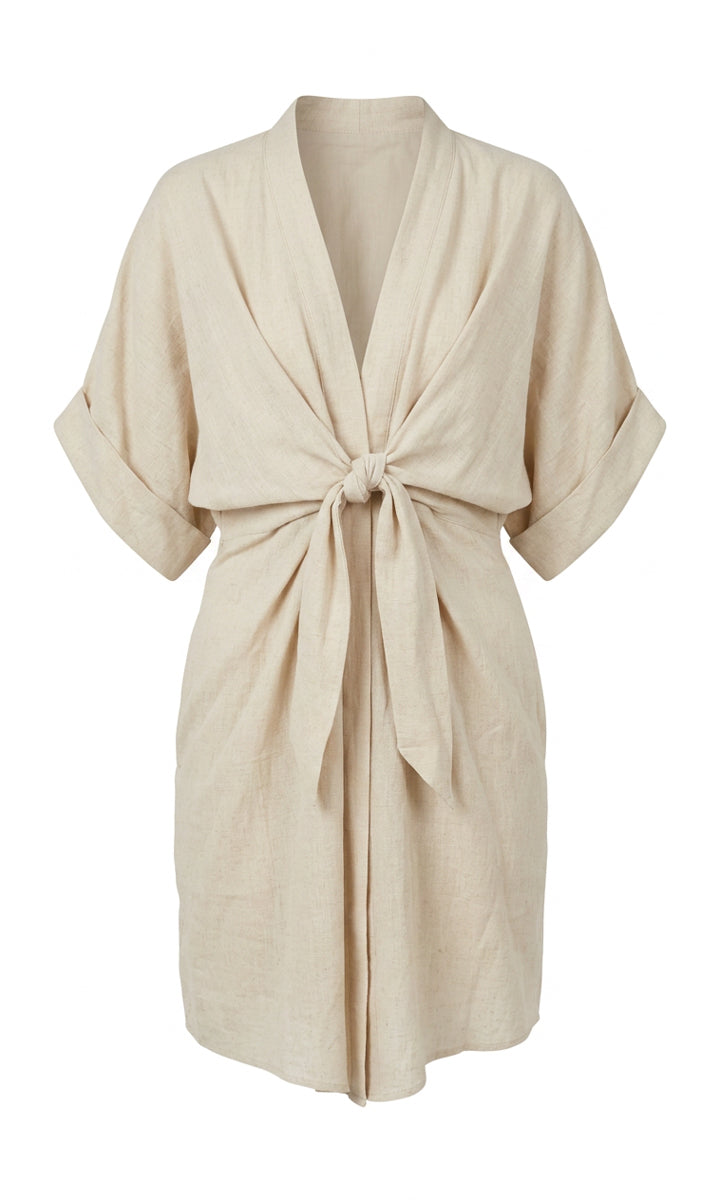 KITX Tie Front Shirt Dress -  Cream Linen