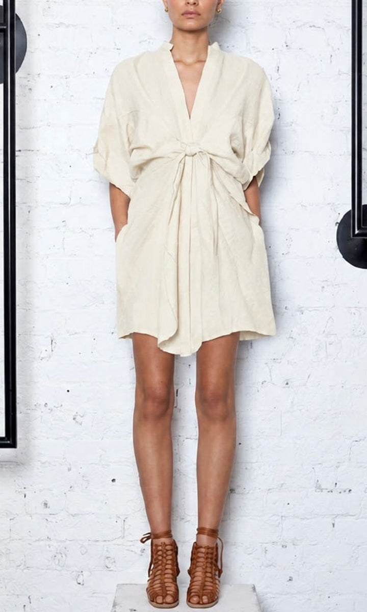 KITX Tie Front Shirt Dress -  Cream Linen
