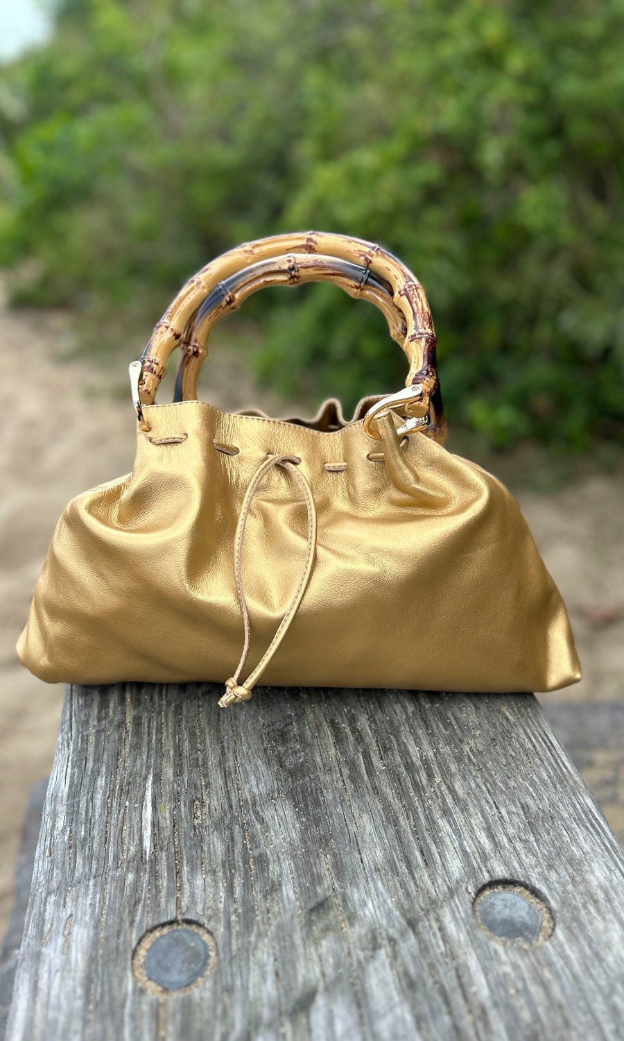 hoss Nigella Antique Gold Leather Handbag1