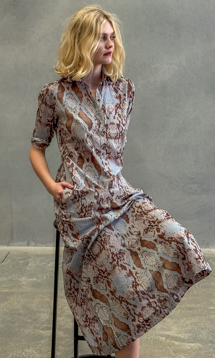 hoss Kelvin Dress - Blue Brown Embossed