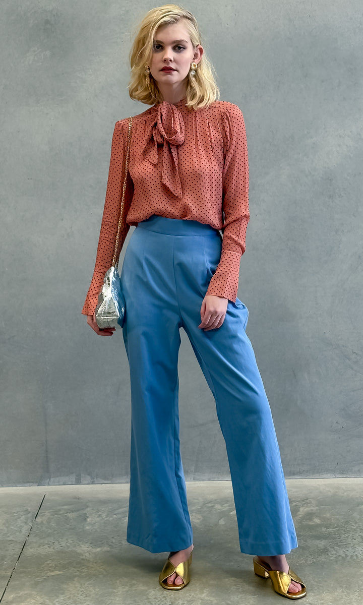 hoss Marianne Neck Tie Shirt - Rust/Black Dot