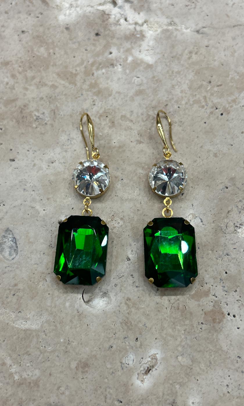 Fleur Emerald Two Drop Hook Earrings
