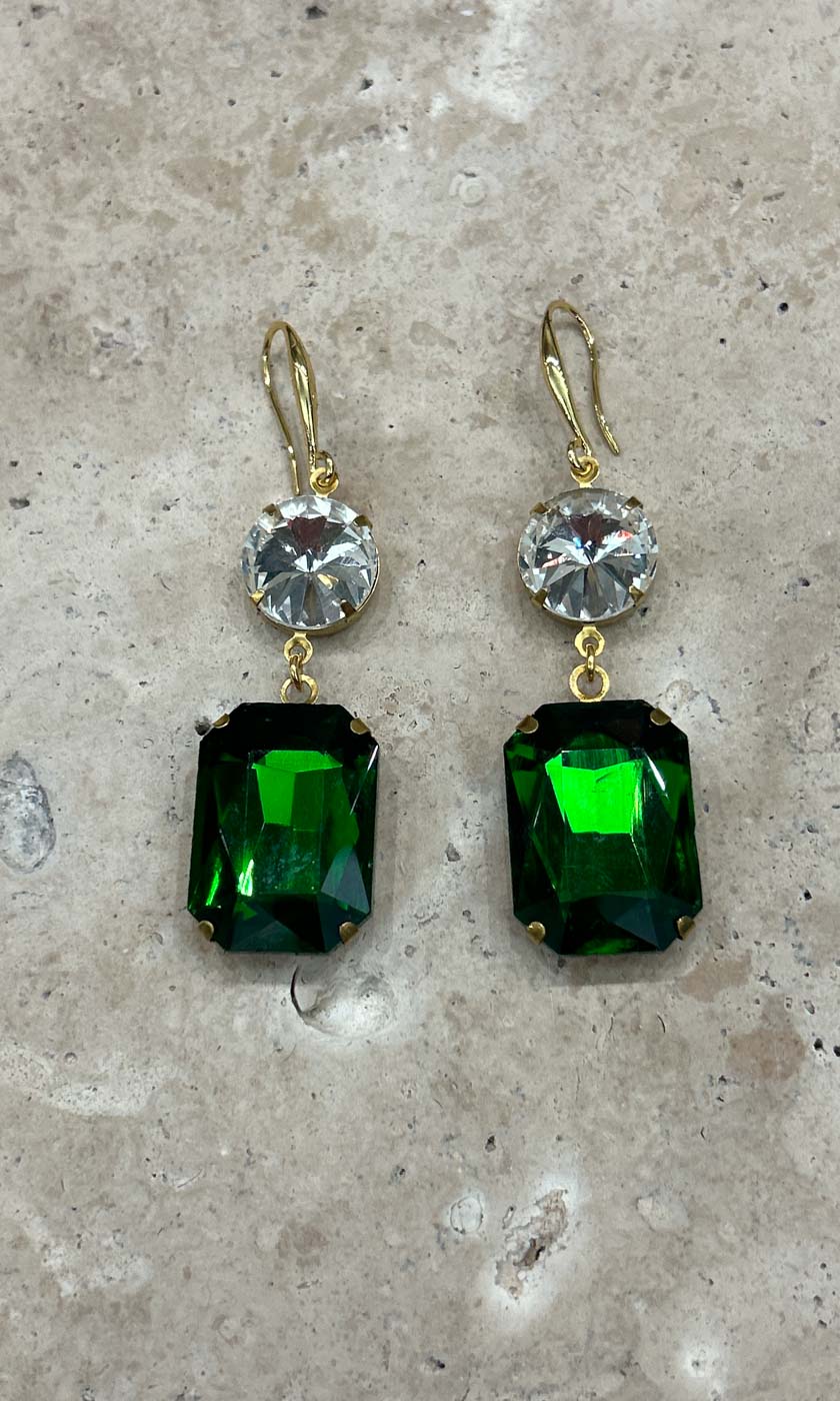 Fleur Emerald Two Drop Hook Earrings