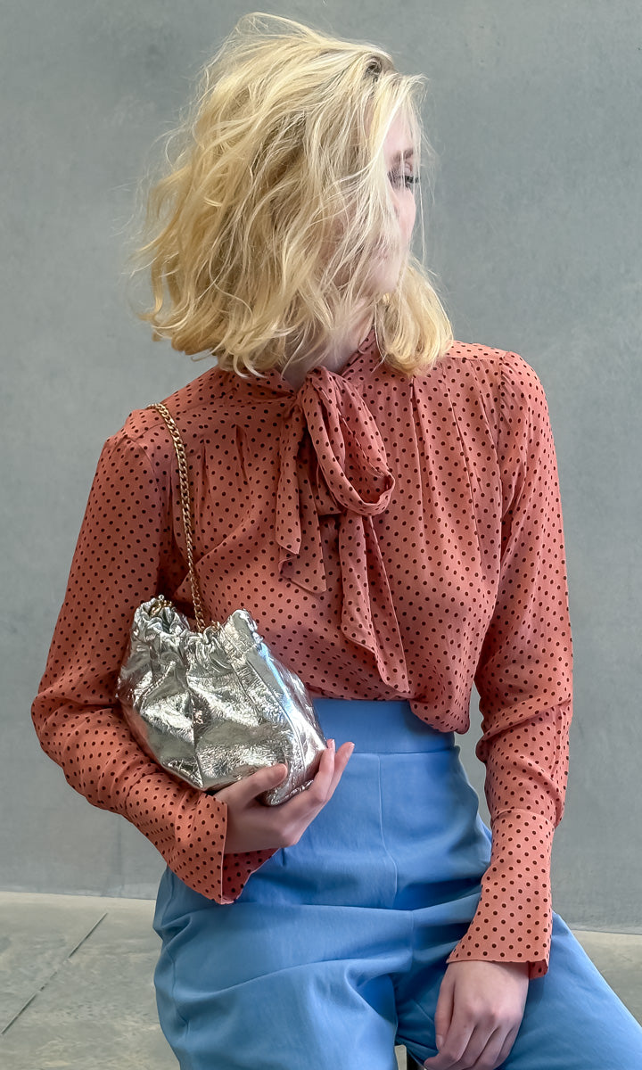 hoss Marianne Neck Tie Shirt - Rust/Black Dot