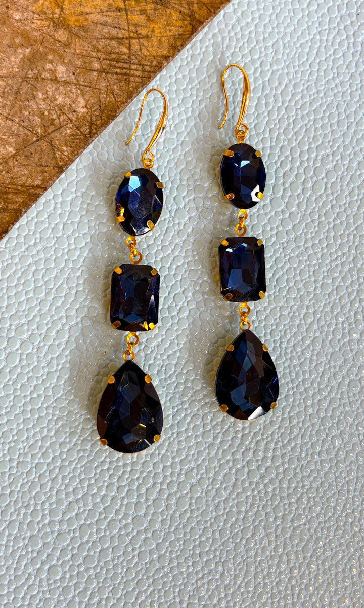 Fleur Triple Drop Earrings - Sapphire