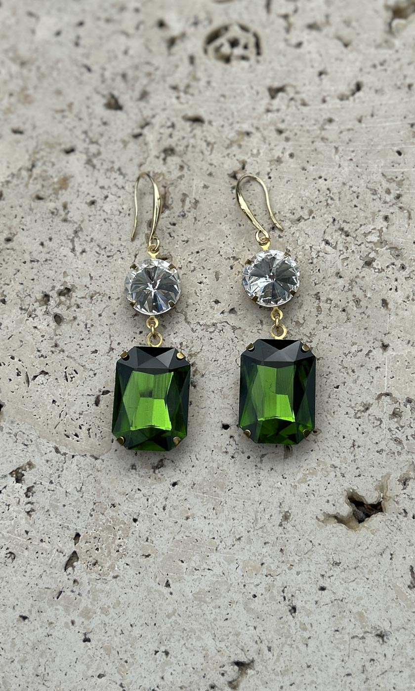 Fleur 2 Drop Hook Earrings - Emerald Green