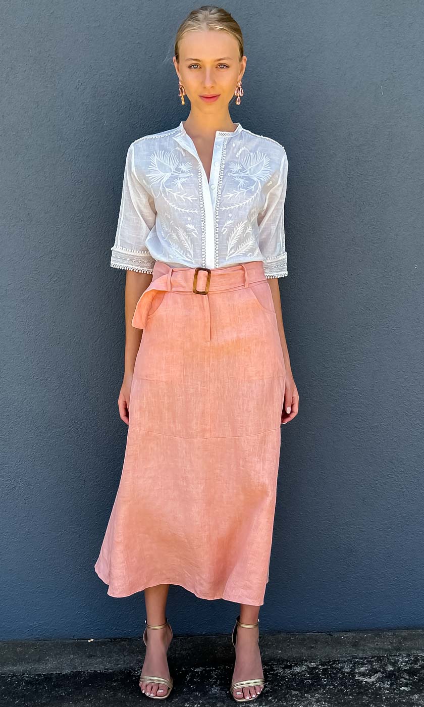 HOSS Century Linen Skirt - Apricot