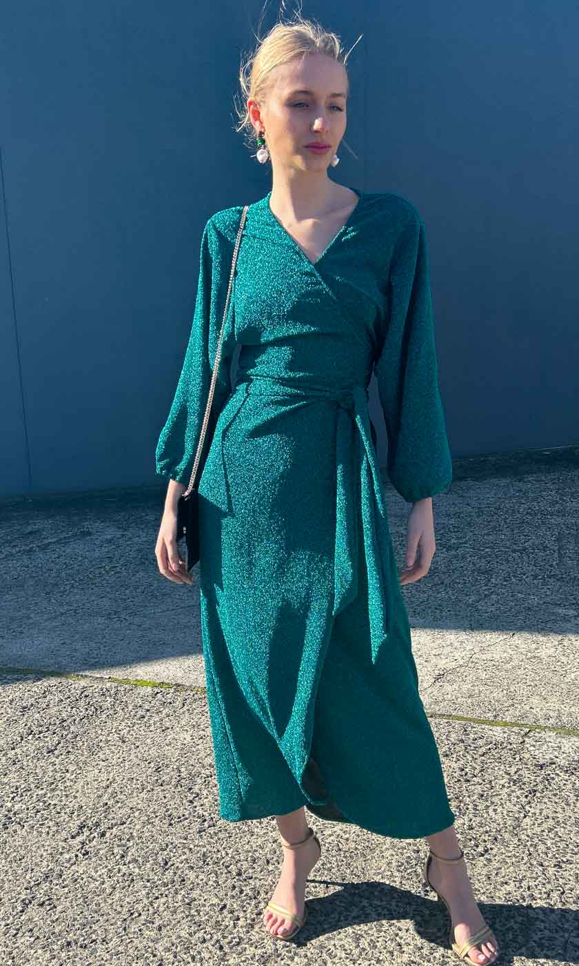 HOSS Glam Wrap Dress - Jade