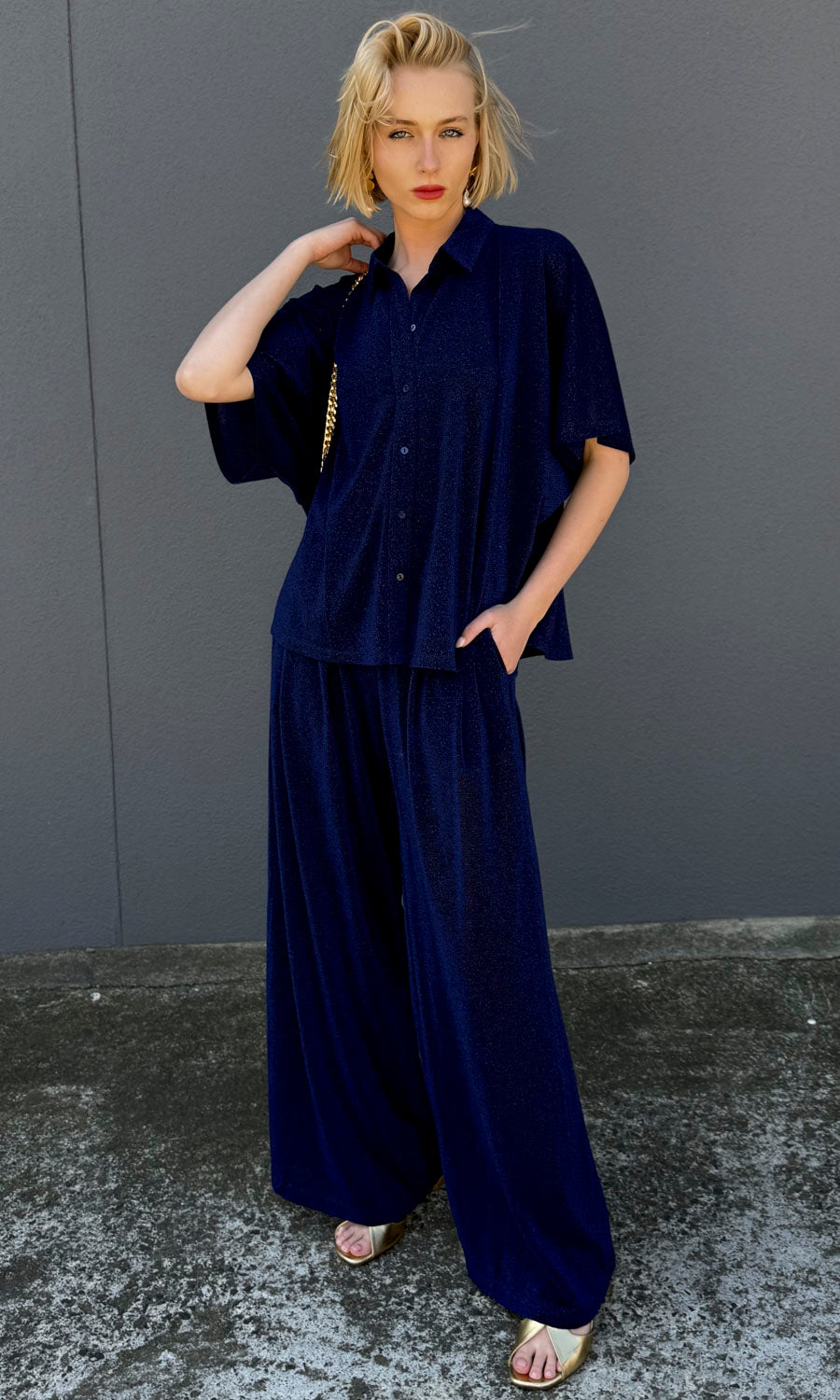 Momoni Brooklyn Lurex Shirt - Royal Blue