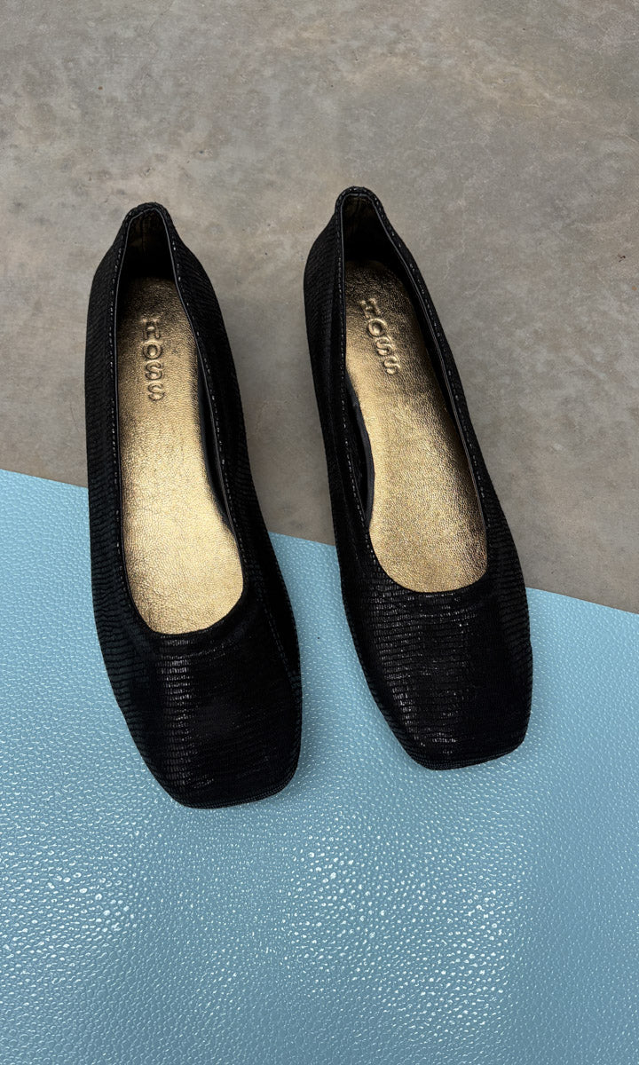 hoss Estelle Flat - Black Glomesh Leather