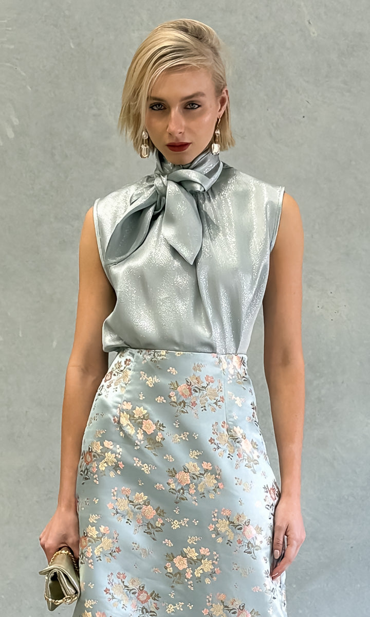 hoss Mardi Silk Top - Silver Blue