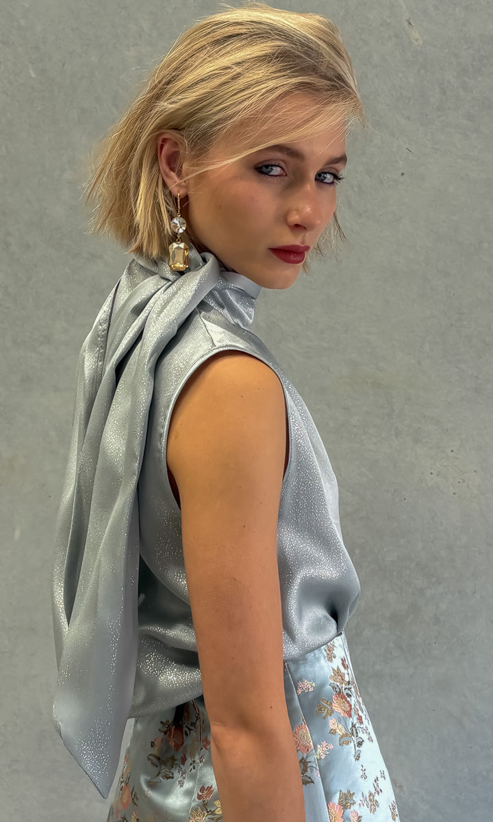 hoss Mardi Silk Top - Silver Blue
