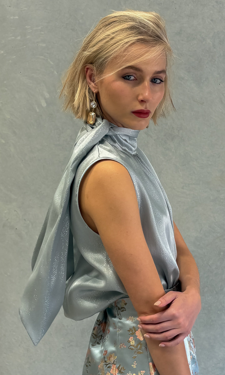 hoss Mardi Silk Top - Silver Blue