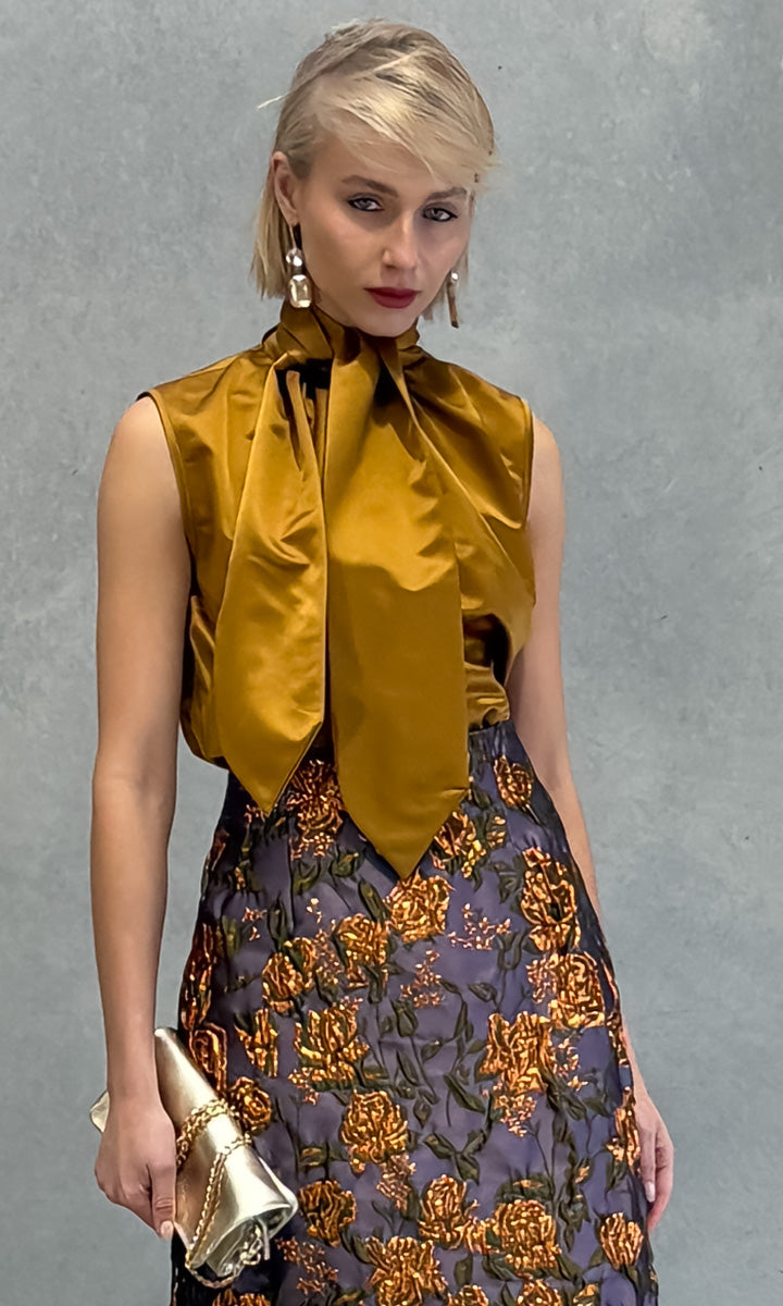 hoss Mardi Silk Top - Dark Gold Satin