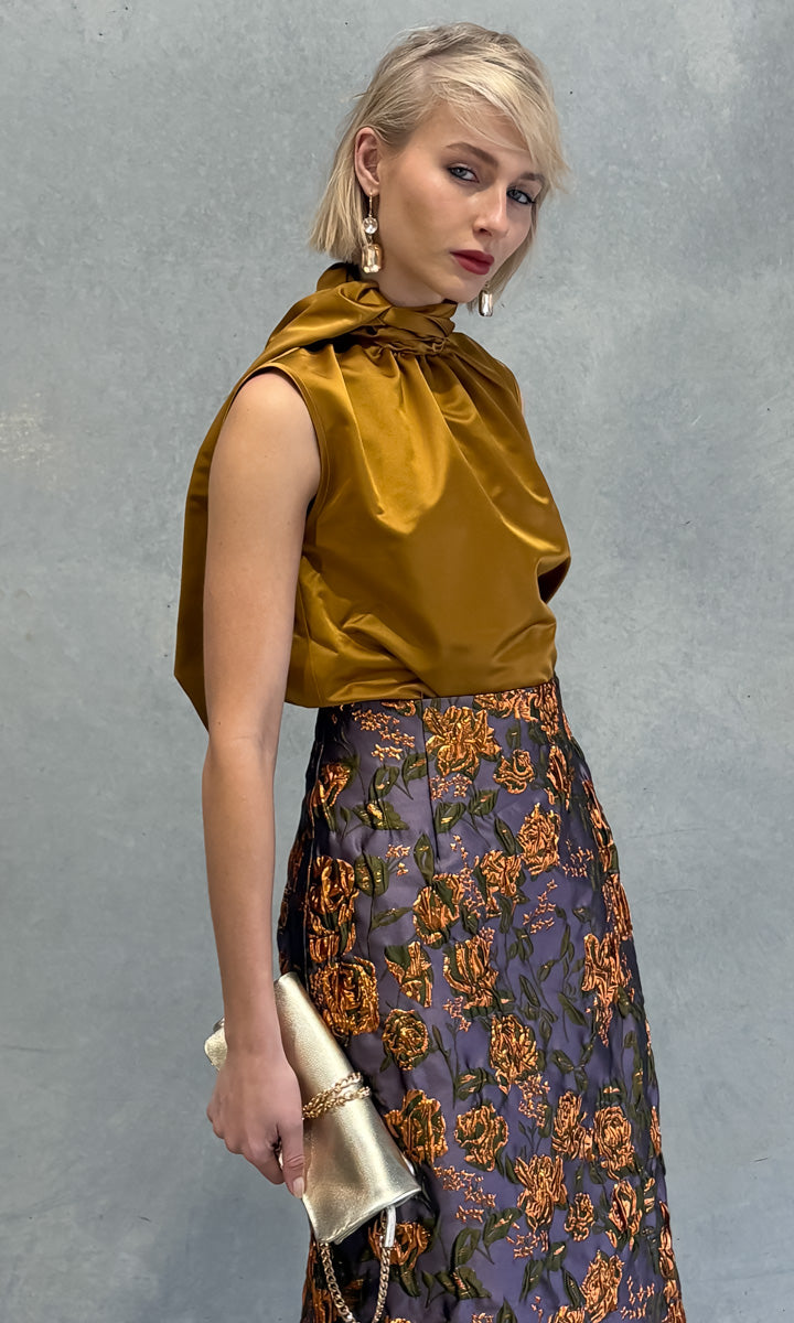hoss Mardi Silk Top - Dark Gold Satin