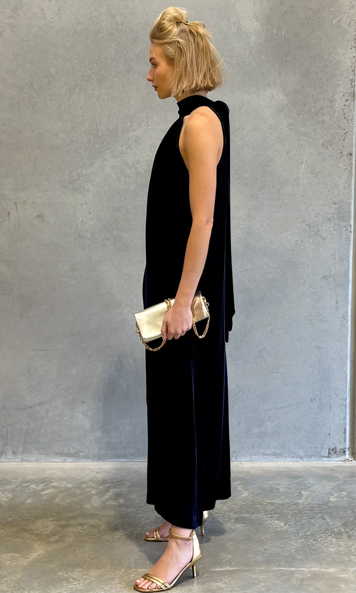 hoss Montreal Maxi Halter Dress - Deep Midnight Blue Velvet
