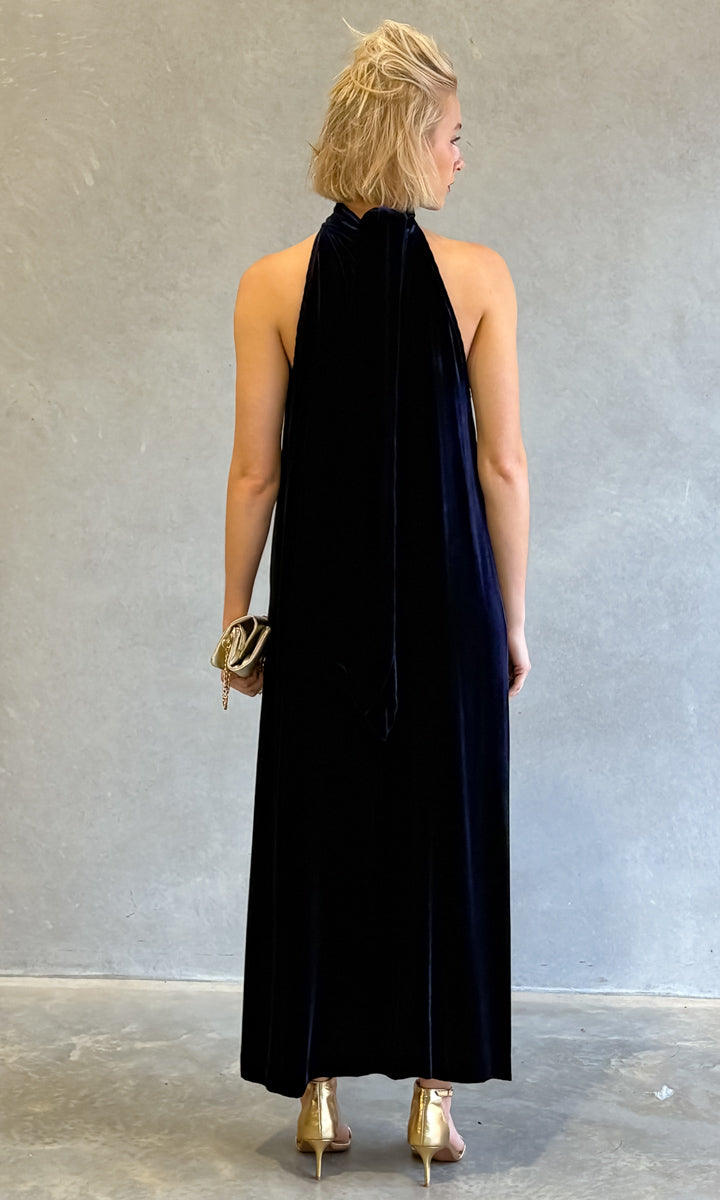 hoss Montreal Maxi Halter Dress - Deep Midnight Blue Velvet