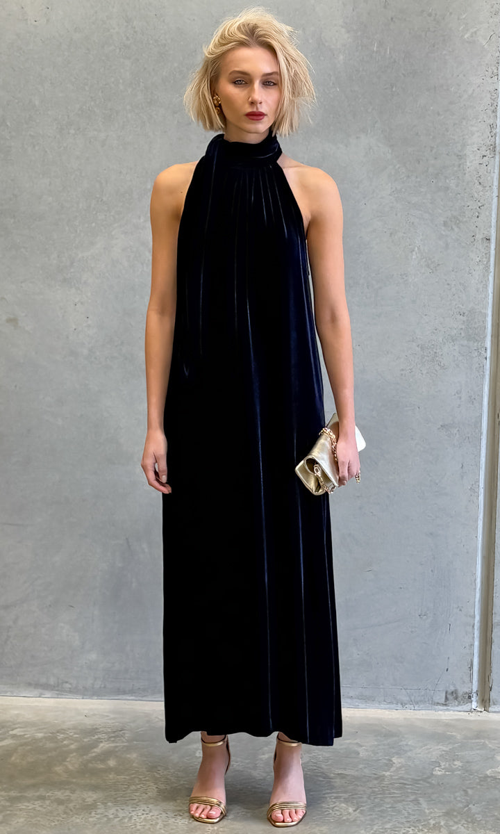 hoss Montreal Maxi Halter Dress - Deep Midnight Blue Velvet