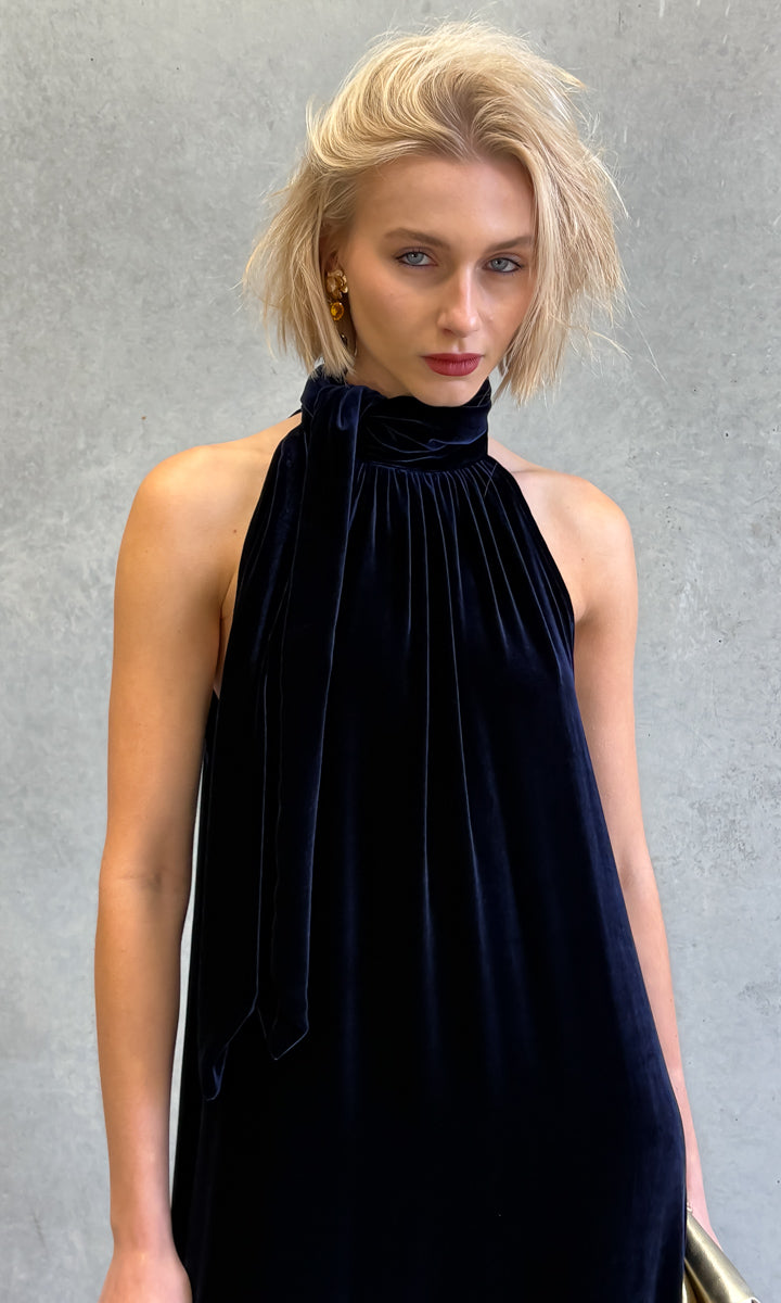 hoss Montreal Maxi Halter Dress - Deep Midnight Blue Velvet