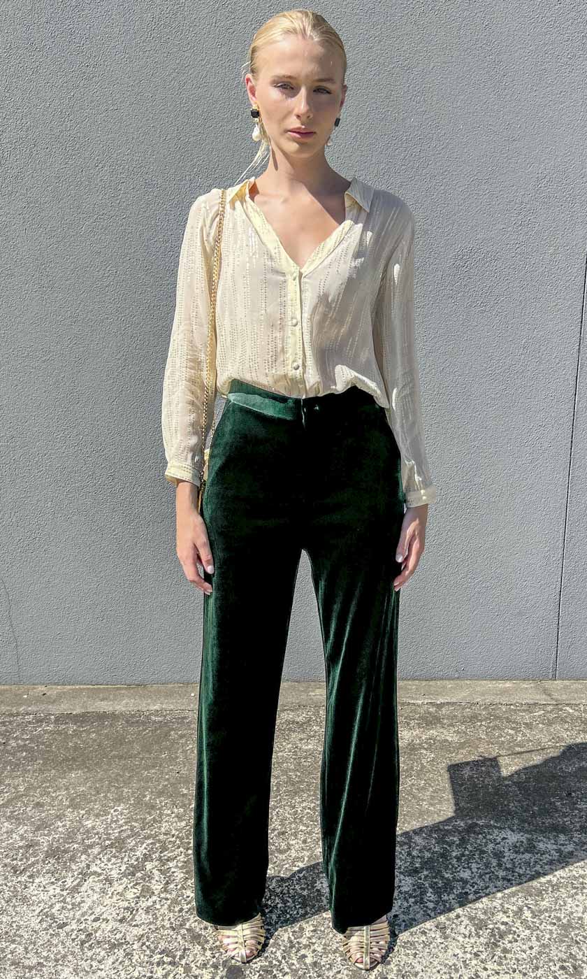 Alexandra Neel Green Velvet Pants