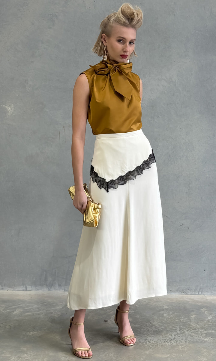 Beatrice b Long Skirt w Lace Detail - Milk