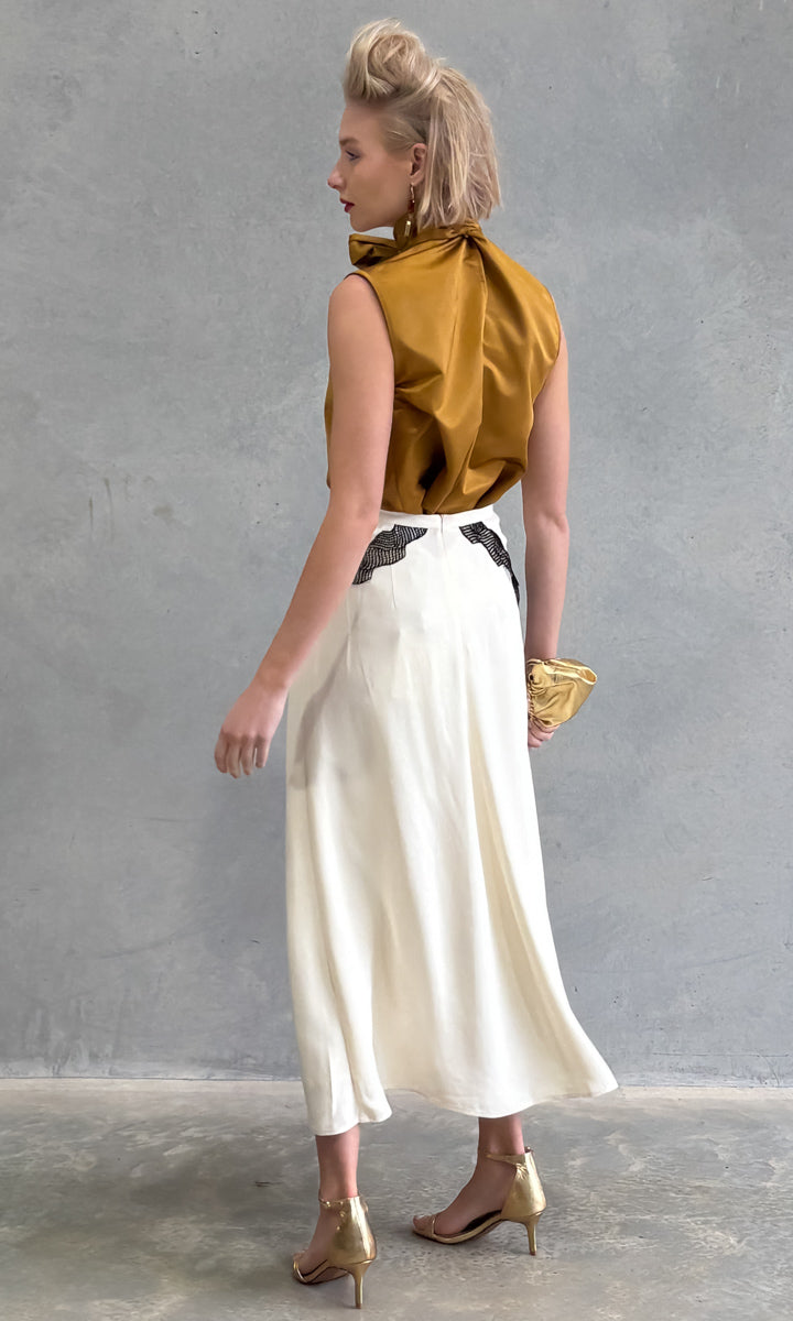 Beatrice b Long Skirt w Lace Detail - Milk
