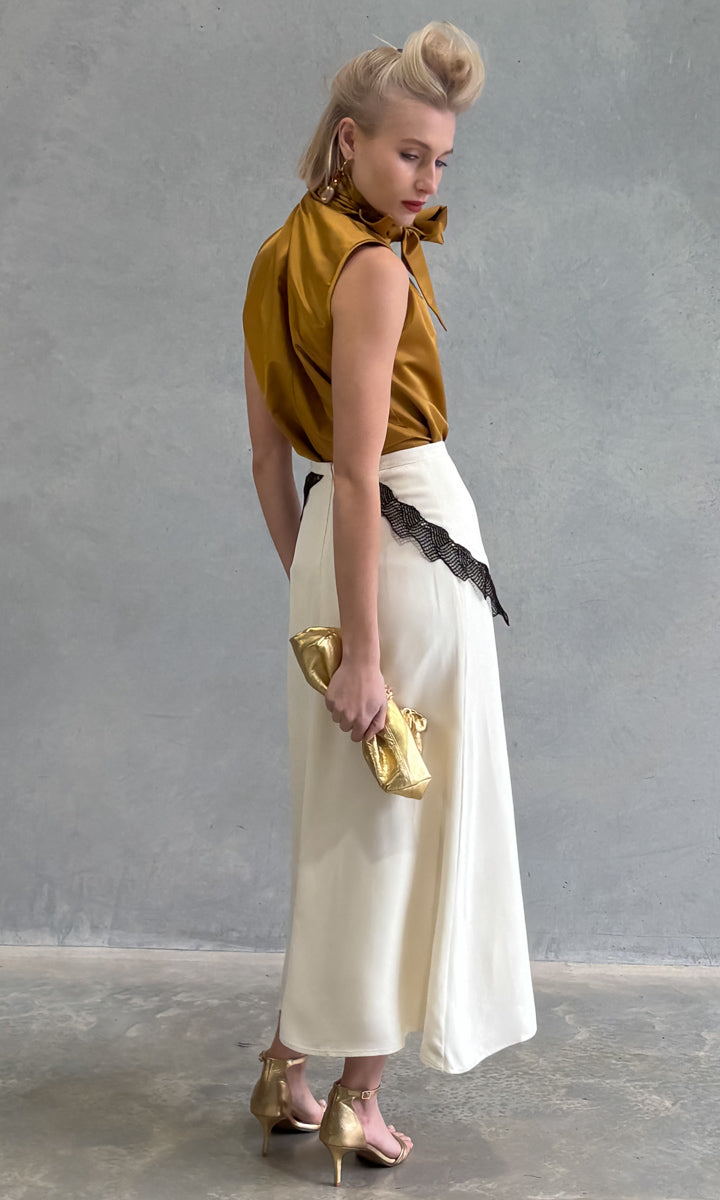 Beatrice b Long Skirt w Lace Detail - Milk