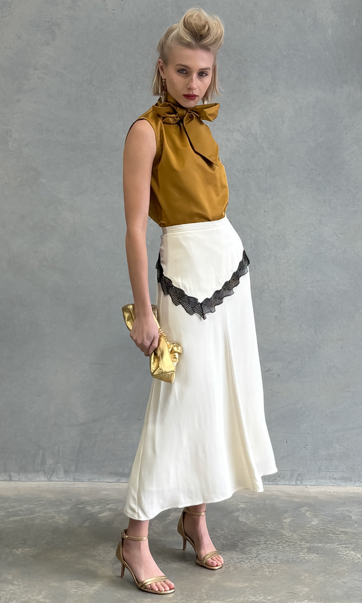 Beatrice b Long Skirt w Lace Detail - Milk