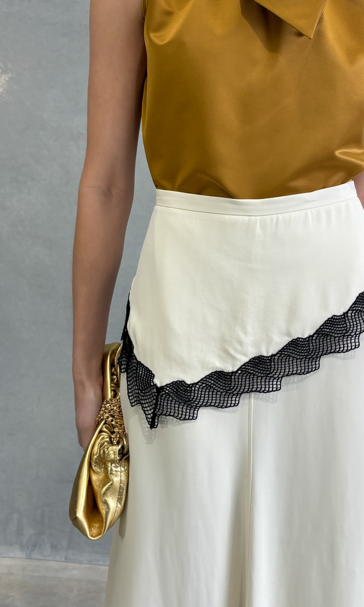 Beatrice b Long Skirt w Lace Detail - Milk