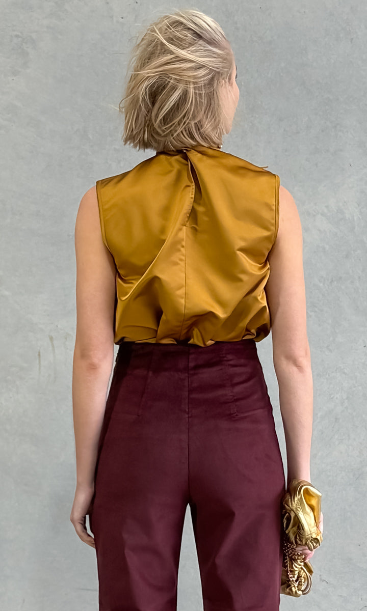hoss Mardi Silk Top - Dark Gold Satin