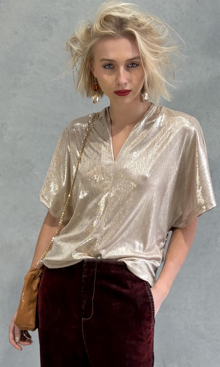 hoss Jerry V Neck Top - Champagne