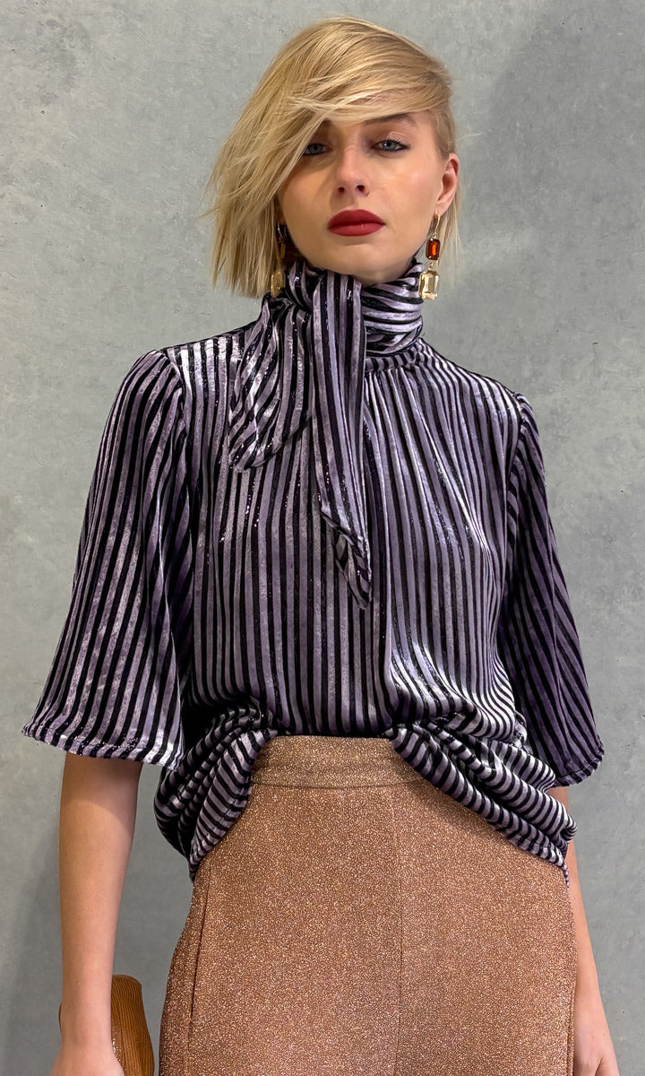 hoss Lucen Purple Stripe Silk Velvet Top