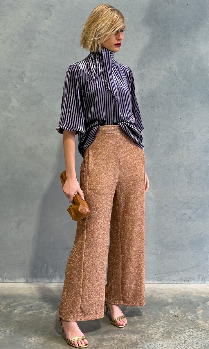 hoss Lucen Purple Stripe Silk Velvet Top